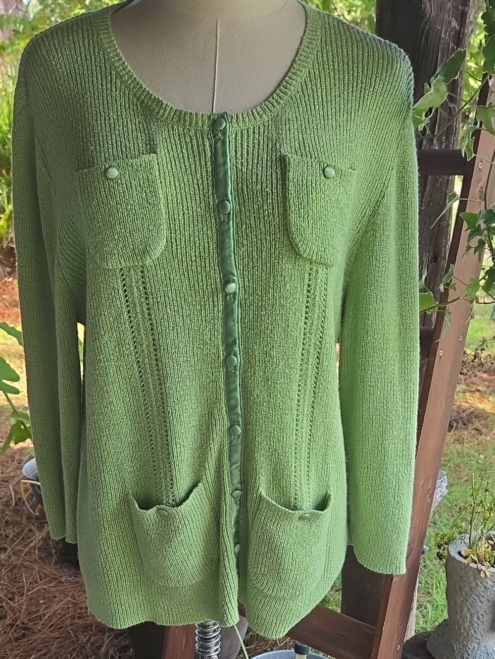 Lucky Brand Chartreuse Green Faux Cardigan Sweater Size Extra Large
